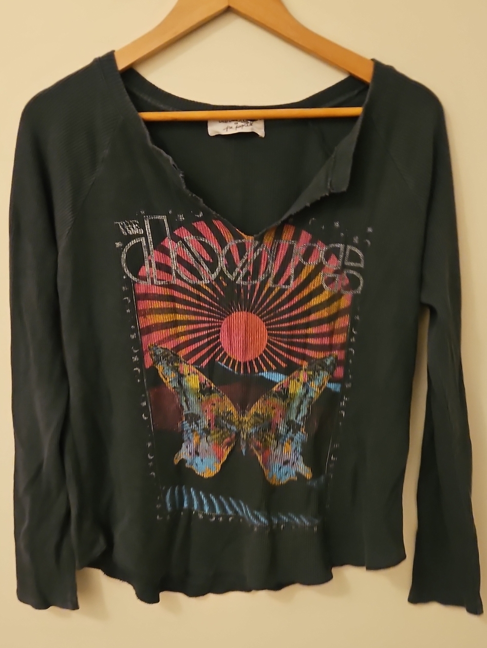 Daydreamer For Free People Doors Dark Green Long Sleeve Butterfly Graphic Tee